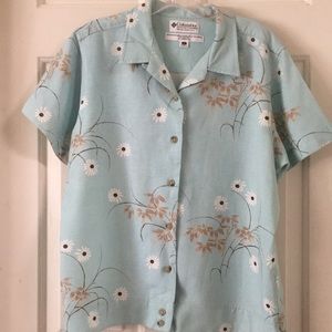 Columbia Lt Blue Daisy Linen Button Shirt